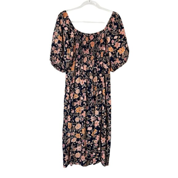 Old Navy Floral Midi Dress Women’s Size XL Puff Sleeves Smocked - Picture 2 of 9